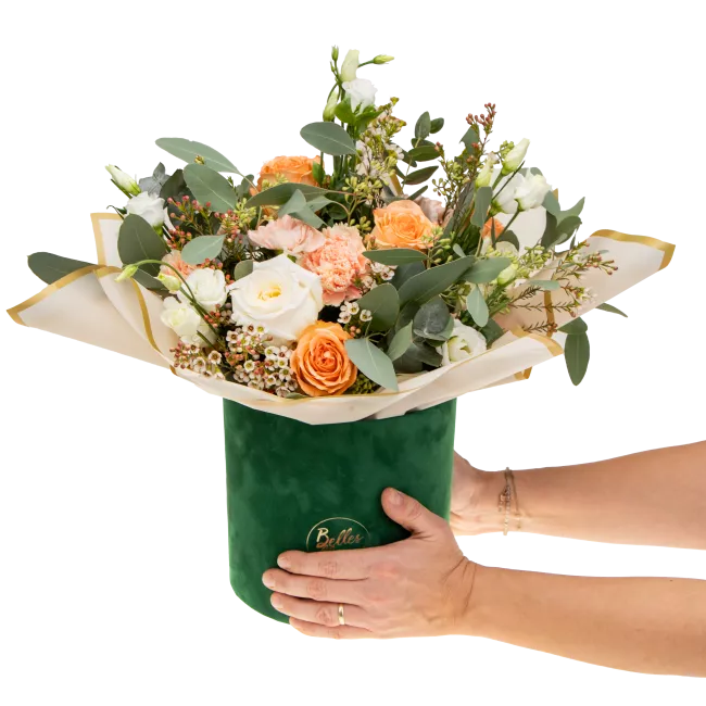 Flower box of roses and carnations